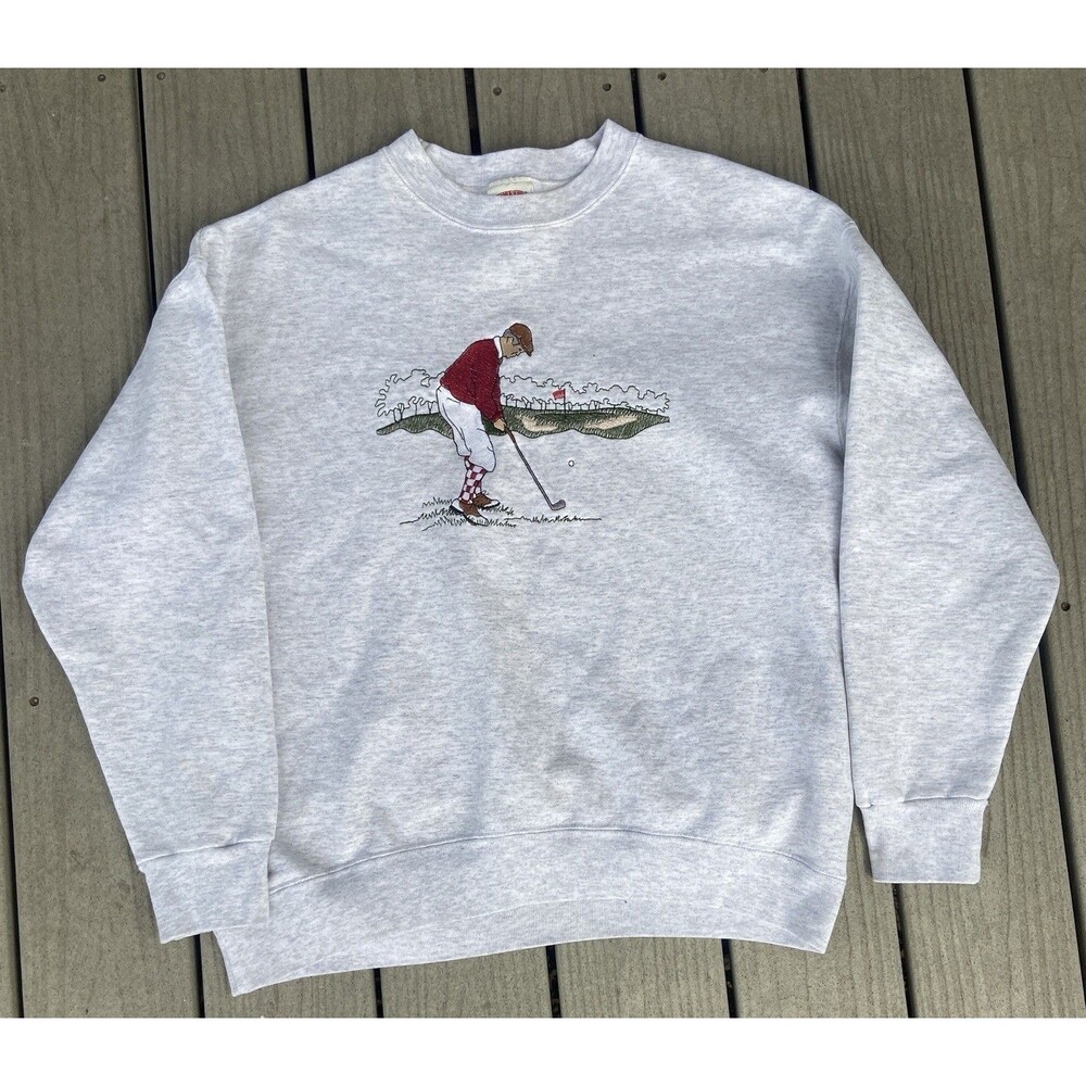 Vintage Nutmeg Mills Golf Embroidered Sweatshirt XL USA Made Gray 50/50